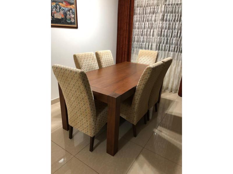 Solid wood G-Plan dining table and six chairs in excellent condition - 1