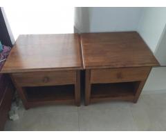 2 - Tan Wood Bed/Office side tables with drawers