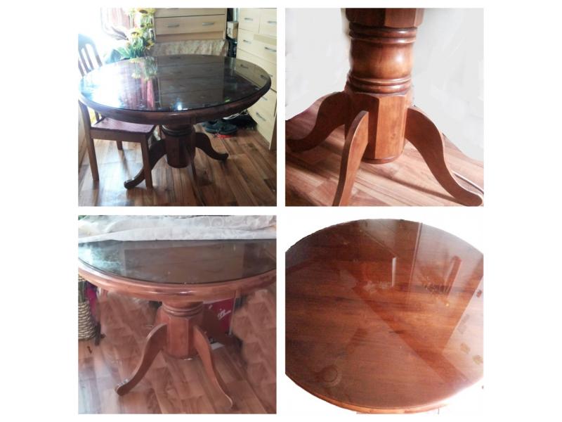 Strong wooden, round table with glass top for immediate sale - 1