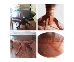 Strong wooden, round table with glass top for immediate sale - 1