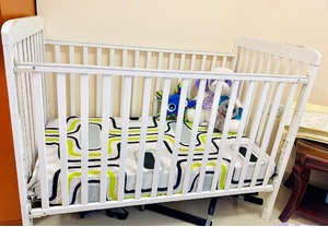 White Juniors baby cot + mattress + cot bumper