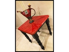 Restyled modern table in glossy red and matte black.