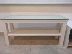 IKEA white TV stand with glass top for sale - 1