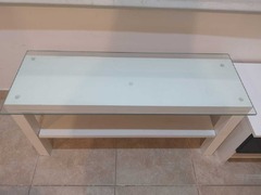 IKEA white TV stand with glass top for sale - 2