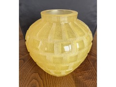 Large Golden Yellow Art Deco Acid Cut Back Daum Vase
