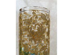 Green Glass Vases with very Ornate Hand Painted Gold Floral Patterns - 2