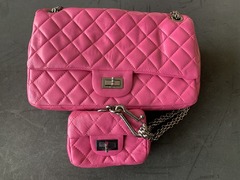 Very Loved, But still Great Pink Quilted Bag, with accompanying small bag on chain - 1