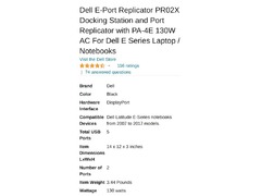Dell E-Port Replicator Docking Station for Dell E Series Laptop - 5