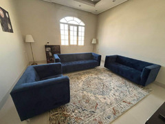 Mesmer Sofa set in Channel Tufted Navy Blue Velvet & Acrylic by Modway