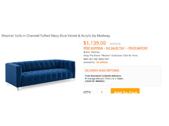 Mesmer Sofa set in Channel Tufted Navy Blue Velvet & Acrylic by Modway - 3