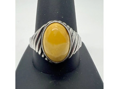 Vintage Rare amber egg yolk sterling silver 1970 - 1