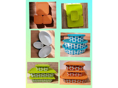 Ceramic food storage/serving/heating bowls with silicone covers - microwave safe