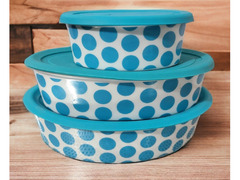 Ceramic food storage/serving/heating bowls with silicone covers - microwave safe - 2