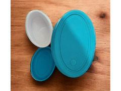 Ceramic food storage/serving/heating bowls with silicone covers - microwave safe - 3