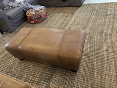 Brown leather sofa and footstool - 7