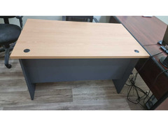 Beautiful Oak colored Office Table and Black Leather Sofa