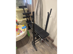 Gym Bench with bar and weights