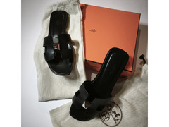 Hermes Oran Silver Stud Sandals - Size 37